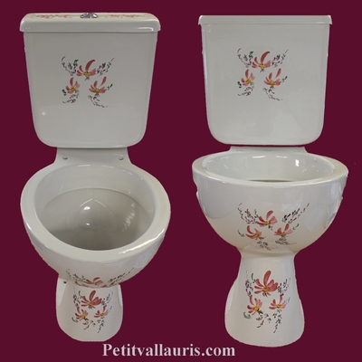 TOILETTES-WC EN PORCELAINE DECOR FLEURS ROSES ARTISANAL