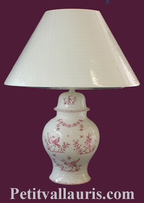 FAIENCE LAMP CHINESE MODEL PINK MOUSTIERS TRADITION DECO