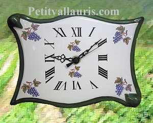 FAIENCE WALL CLOCK PARCHMENT MODEL GRAPE CLUSTER PAINT