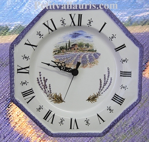 FAIENCE OCTAGONAL WALL CLOCK LAVENDERS FIELD DECORATION (CR)