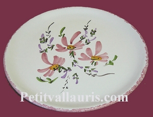 FAIENCE PLATE MODEL FLOWERS PINK PAINT DECORATION