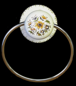 WALL TOWEL HOLDER MOUSTIERS FLOWERS DECOR (METAL RING)