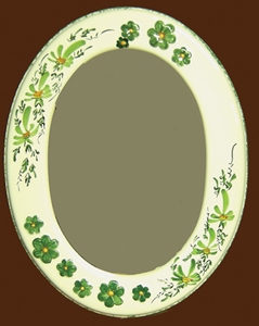 OVAL MIRROR GREEN FLOWERS DECOR AND RELIEF MARGUERITE