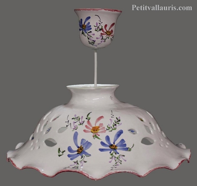 CERAMIC SUSPENSION DECOR BLUE AND PINK FLOWER DIAMETER 37 CM