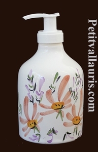 DISTRIBUTEUR DE SAVON LIQUIDE DECOR FLEURS SAUMON-BEIGE