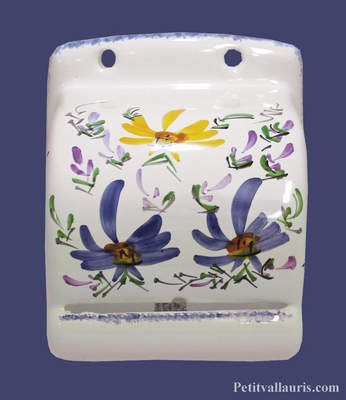 DEROULEUR DE PAPIER TOILETTE DECOR FLEURS BLEUES ET JAUNES