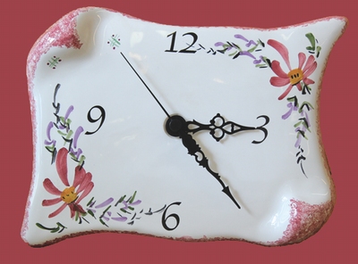 FAIENCE WALL CLOCK PARCHMENT LITTLE MODEL PINK FLOWERS DECOR