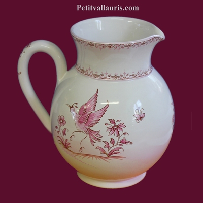 WATER JUG 1 LITER APPROXIMATELY PINK OLD MOUSTIERS DECOR