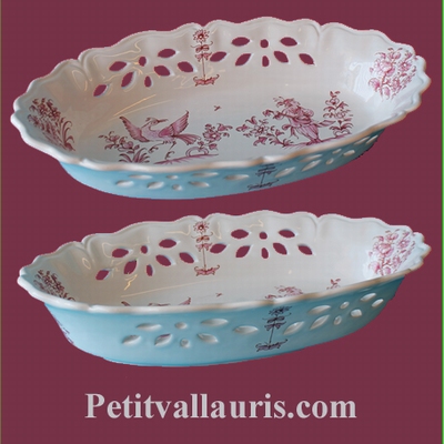 CORBEILLE OVALE AJOUREE DECOR TRADITION VIEUX MOUSTIERS ROSE