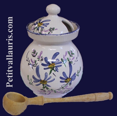 OLIVES POT WITH BLUE FLOWERS DECORATION