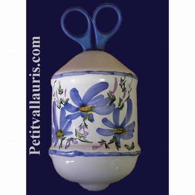 DISTRIBUTEUR DE FICELLE EMAILLE DECOR FLEURS BLEUES