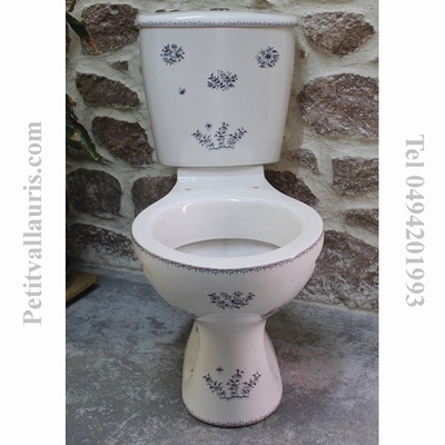 TOILETTES-WC DECOR FLEURS TRADITION VIEUX MOUSTIERS BLEU