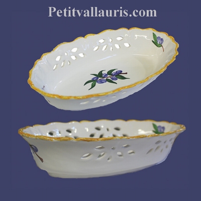 FAIENCE OVALE PERFORATE BASKET WHITE COLOR+ BLUE OLIVE