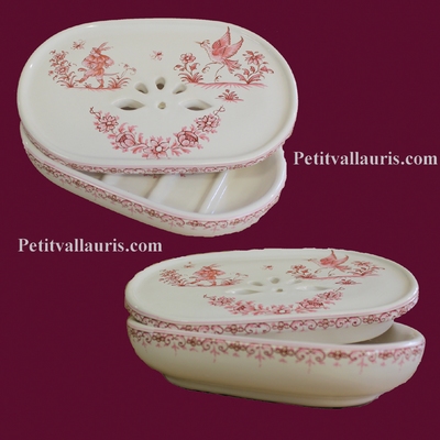 PORTE SAVON AVEC RECUPERATEUR DECOR TRADI MOUSTIERS ROSE