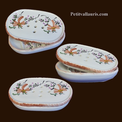 PORTE SAVON AVEC RECUPERATEUR DECOR FLEURS BEIGES