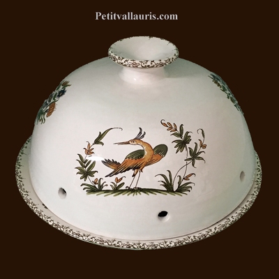 CLOCHE A FROMAGE + ASSIETTE EN FAIENCE DECOR POLYCHROME