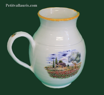 WATER JUG 1 LITER PROVENCE LANDSCAPE DECOR YELLOW BORDER