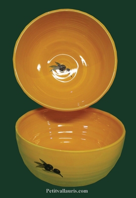 SALAD BOWL SMALL SIZE YELLOW BACKGROUND AND OLIVES DECOR