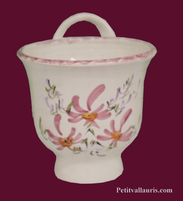 ENTONNOIR A CONFITURE EN FAIENCE DECOR FLEURS ROSES