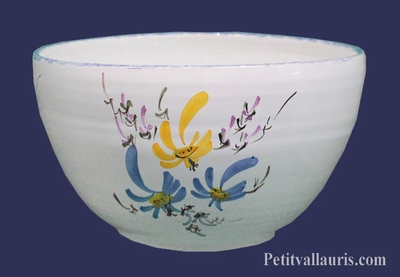SALAD BOWL LARGE SIZE WITH BLUE AND YELLOW FLOWERS DECOR