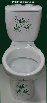PORCELAIN TOILET-WC GREEN FLOWERS HAND MADE DECORATION