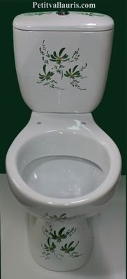 TOILETTES-WC EN PORCELAINE DECOR FLEURS VERTES ARTISANAL