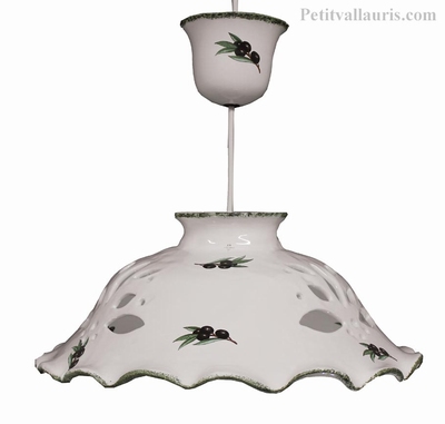 CERAMIC SUSPENSION WHITE COLOR + OLIVE DECOR DIAMETER 37 CM