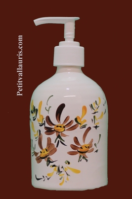 DISTRIBUTEUR DE SAVON LIQUIDE DECOR FLEURS MARRONS