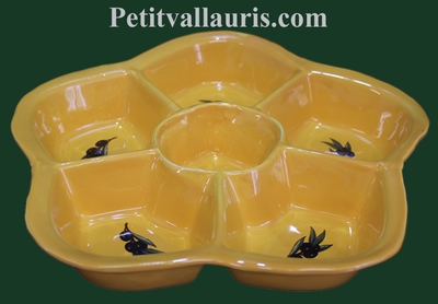 FAIENCE COMPARTIMENT DISH PROVENCAL COLOR AND BLACK OLIVES
