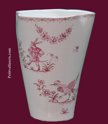 VASE GLAIEUL DECOR TRADITION VIEUX MOUSTIERS ROSE H 20 CM