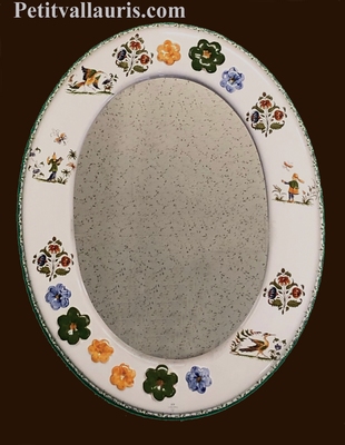 EARTHENWARE MIRROR OVAL FORM POLYCHROME DECORATION