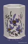 TUBE-POT HEXAGONAL DECOR FLEURS BLEUES 