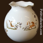 VASE BOULE DENTELLE DECOR TRADITION VIEUX MOUSTIERS H21