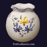 VASE BOULE DENTELLE  DECOR FLEURS JAUNE ET BLEU 