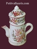 FAIENCE COFFEE POT PINK FLOWERS DECORATION 