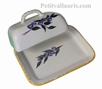 BEURRIER EN CERAMIQUE DECOR ARTISANAL OLIVES BLEUES 