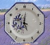 FAIENCE WALL CLOCK OCTAGONAL BLUE FLOWERS DECORATION 