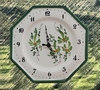FAIENCE OCTAGONAL WALL CLOCK GREEN FLOWERS PAINT 