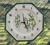 FAIENCE OCTAGONAL WALL CLOCK GREEN FLOWERS PAINT 