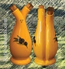 FAIENCE OIL AND VINEGAR BOTTLE BLACK OLIVES DECOR 
