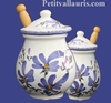 MUSTARD POT JAR MODEL BLUE FLOWERS DECORATION 