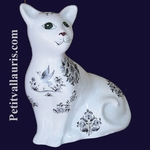 CHAT CERAMIQUE MODELE MISTIGRI DECOR TRADITION MOUSTIER BLEU