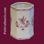 TUBE-POT HEXAGONAL DECOR TRADITION VIEUX MOUSTIERS ROSE 