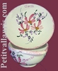 BOWL WITH HANDLES AND CUP PLATE PINK FLOWER DECORATION 