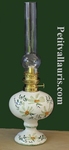 LAMPE  BEC A PETROLE DECOR FLEURS VERTES 