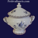 MINIATURE SOUP TUREEN BLUE OLD MOUSTIERS DECOR TRADITION 