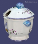 EARTENWARE SUGAR JAMJAR BLUE FLOWERS DECORATION 