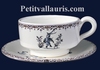 LARGE CUP WITH UNDER PLATE OLD MOUSTIERS BLUE DECORATION 