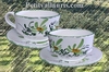 LARGE CUP WITH UNDER PLATE GREEN FLOWER DECORATION 