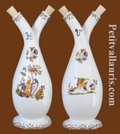 FAIENCE OIL AND VINEGAR BOTTLE OLD MOUSTIERS TRADITION DECOR